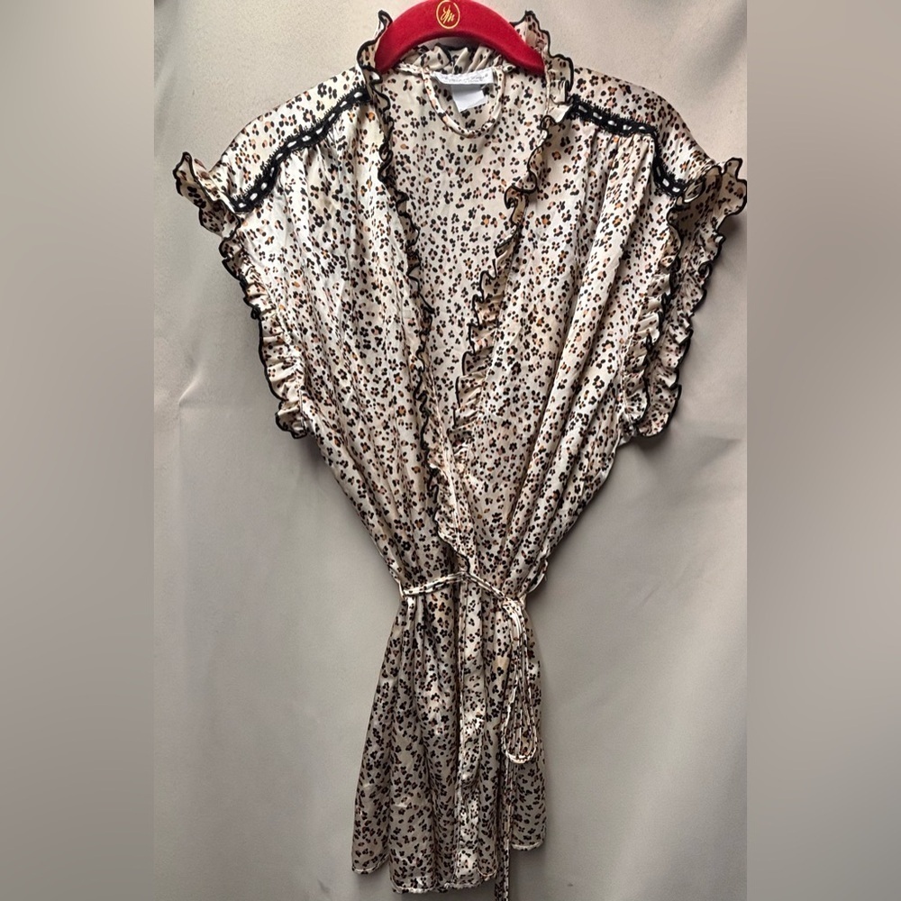 Cinema Exoile Vintage Leopard Print Ruffled Neckline Robe Size XL